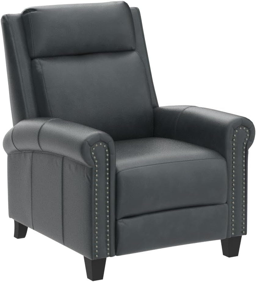 Leather Recliner Chair, Classic and Traditional Push Back Recliner Chair with Comfortable Arms and Back for Living Room Bedroom Adjustable Single Sofa, Navy Blue-3