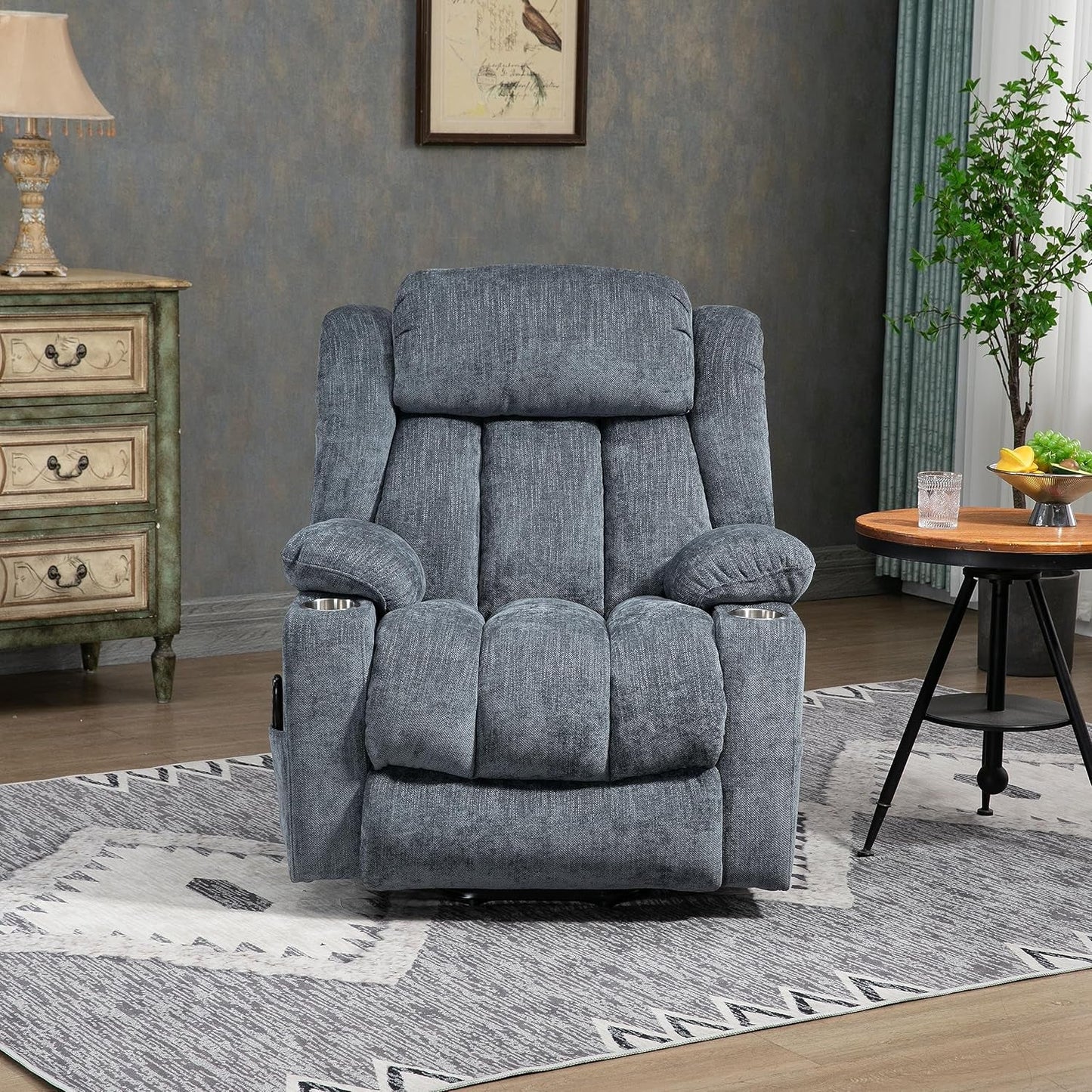 2024 Power Lift Recliner Chair with Full-Body Massage and Heat for Elderly, Hand Remote Control, Upgraded Powerful Motor, USB Ports, Stainless Steel Cup Holders, Chenille Blue-1