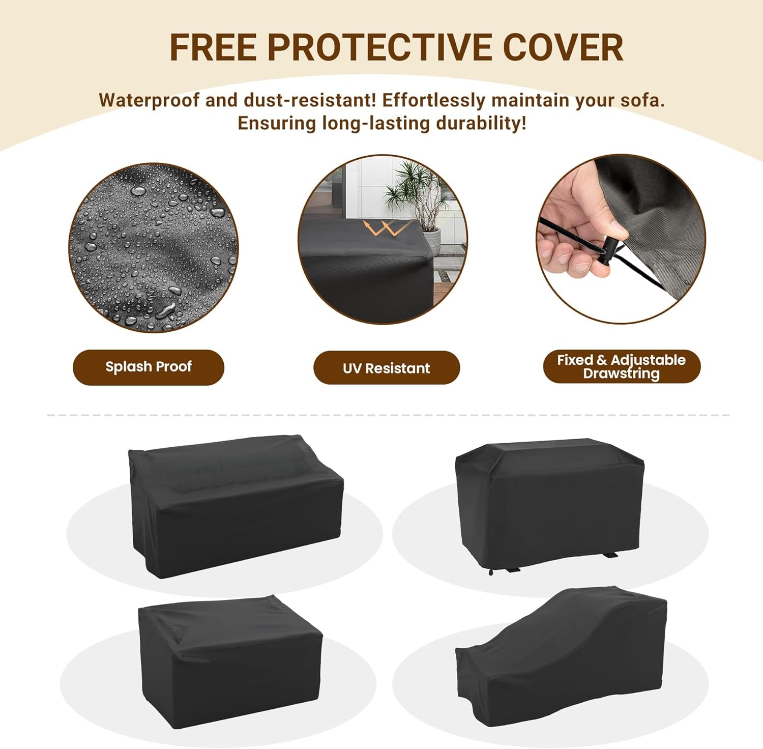 Patio Furniture Set, Modular 7-Piece Patio Conversation Sets with Coffee Table, All-Weather Wicker Outdoor Sectional for Backyard and Balcony, Wine (Waterproof Covers Included)-4