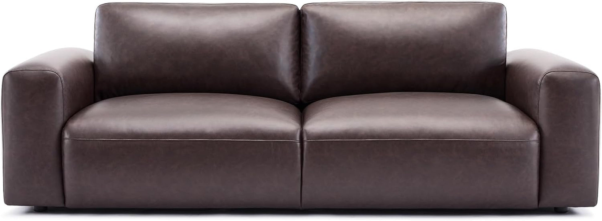 95" Oversized PU Leather Sofa, Comfy Sofa Couch with Extra Deep Seats, Wide Arm, down Filled 3-Seater Modern Sofa for Living Room, Apartment Lounge-Chocolate-0