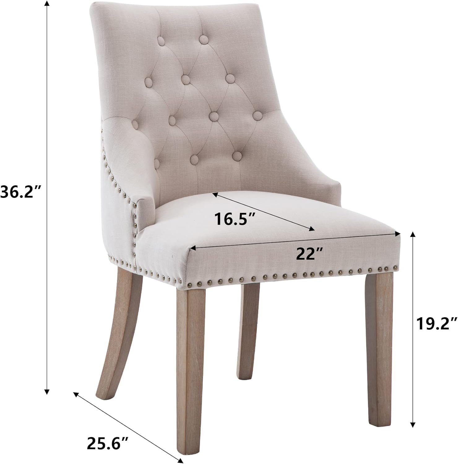 Dining Chair Beige Fabric Leisure Padded Ring Chair, Nailed Trim, Set of 2-2