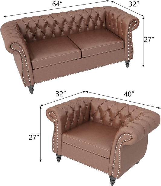Sectional Modular Sofa Couches, PU Leather Modular Sofa Furniture Set Tufted Cushion Suitable for Small Space Configuration, Office Meeting Room Couch (PU Brown, 1-2)-1