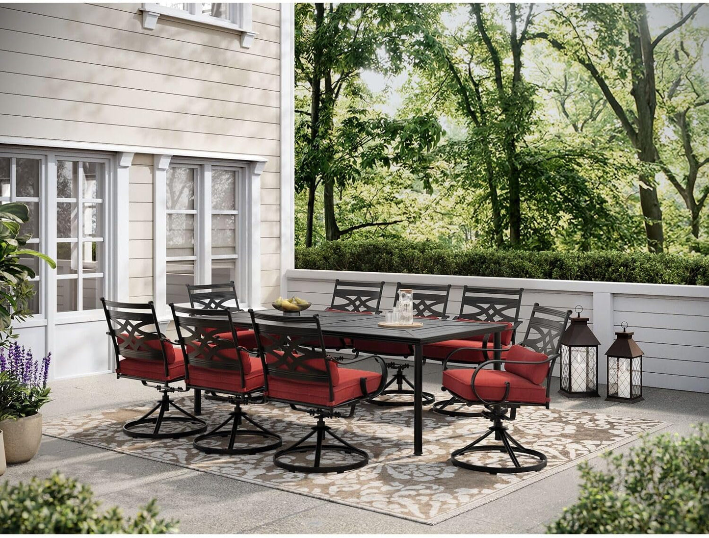 Montclair 9-Piece Outdoor Dining Set, 8 Swivel Rocker Chairs with Comfortable Seat and Lumbar Cushions, 84"X42" Stamped Rectangle Table, All-Weather Patio Dining Set for 8 for Backyard, Patio-2