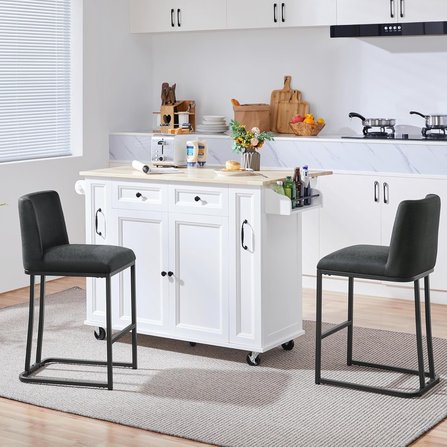 Counter Height Bar Stools 24'' Bar Stools Set of 2 Leather Bar Chairs Modern Upholstered Barstools with Back for Kitchen Counter, Dark Gray-1