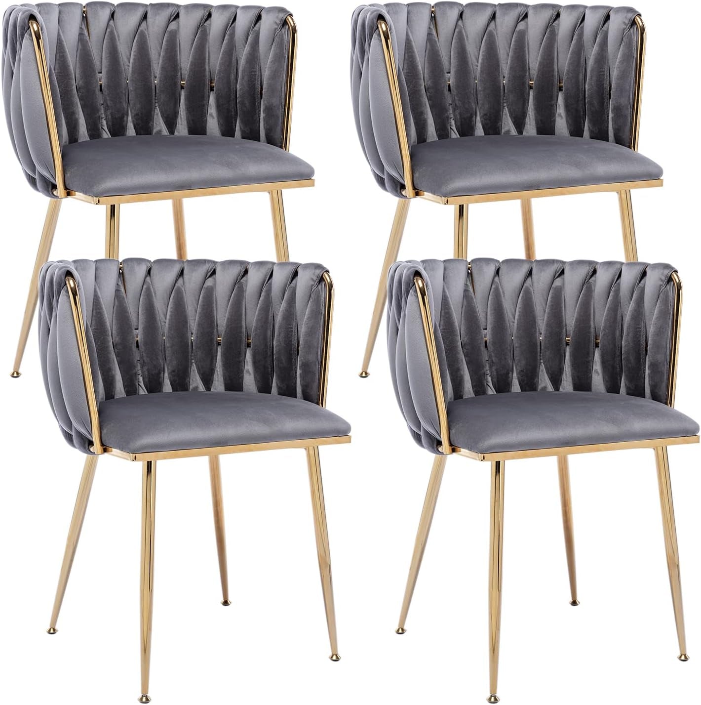 Velvet Dining Chairs Set of 4, Modern Dining Chair with Gold Metal Legs, Luxury Tufted Dining Chairs for Living Room, Bedroom, Kitchen (Grey)-0