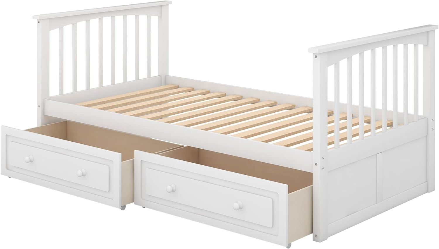 Harper & Bright Convertible Wood Twin-Over-Twin Bunk Bed with Storage Drawers and Ladder - Can Be Divided into Two Daybeds (White)-4