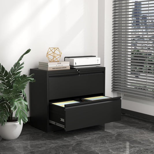 Lateral File Cabinet with Lock,2 Drawer Metal Filing Cabinets, Home Office Storage Cabinet for Hanging Files Letter/Legal/F4/A4 (Black)-1