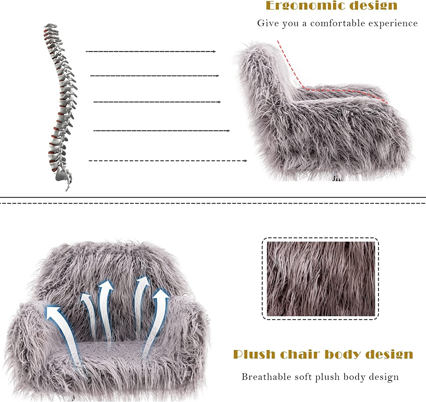 Gray Faux Fur Swivel Chair for Home Office-4