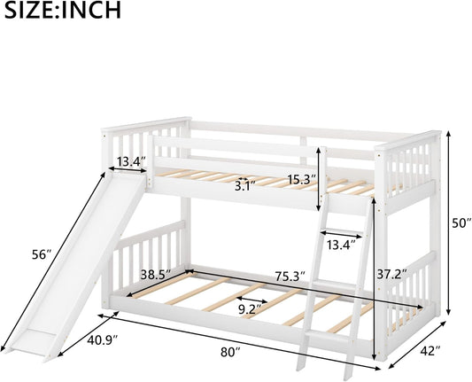 Bunk Bed Twin over Twin Size with Convertible Slide and Ladder, Heavy Duty Wood Twin Size Bunk Bedframe with Full-Length Guardrail, No Box Spring Needed, Noise Free, White-1