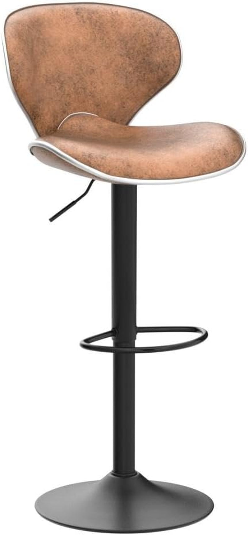 Bar Stools Set of 2 Adjustable Counter Height PU Leather Modern Swivel Barstools W/Back and Footrest Kitchen Counter Chairs, Coffee Color-3