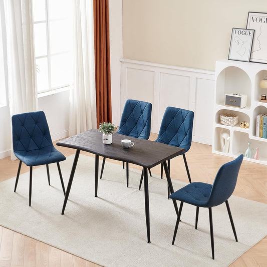 4 Set of Dining Chairs, Metal Frame Dining Chair for Kitchen Room,Technology Cloth Seat Chair for Living Room, Bedroom(Blue)-0