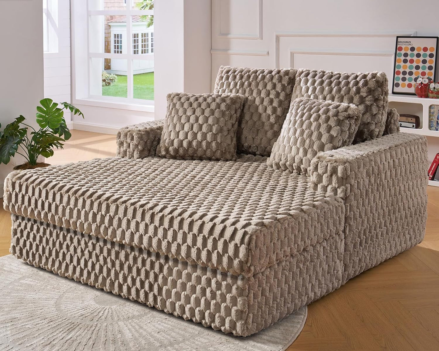 Brown Plush Indoor Sleeper Chair with Pillows-0