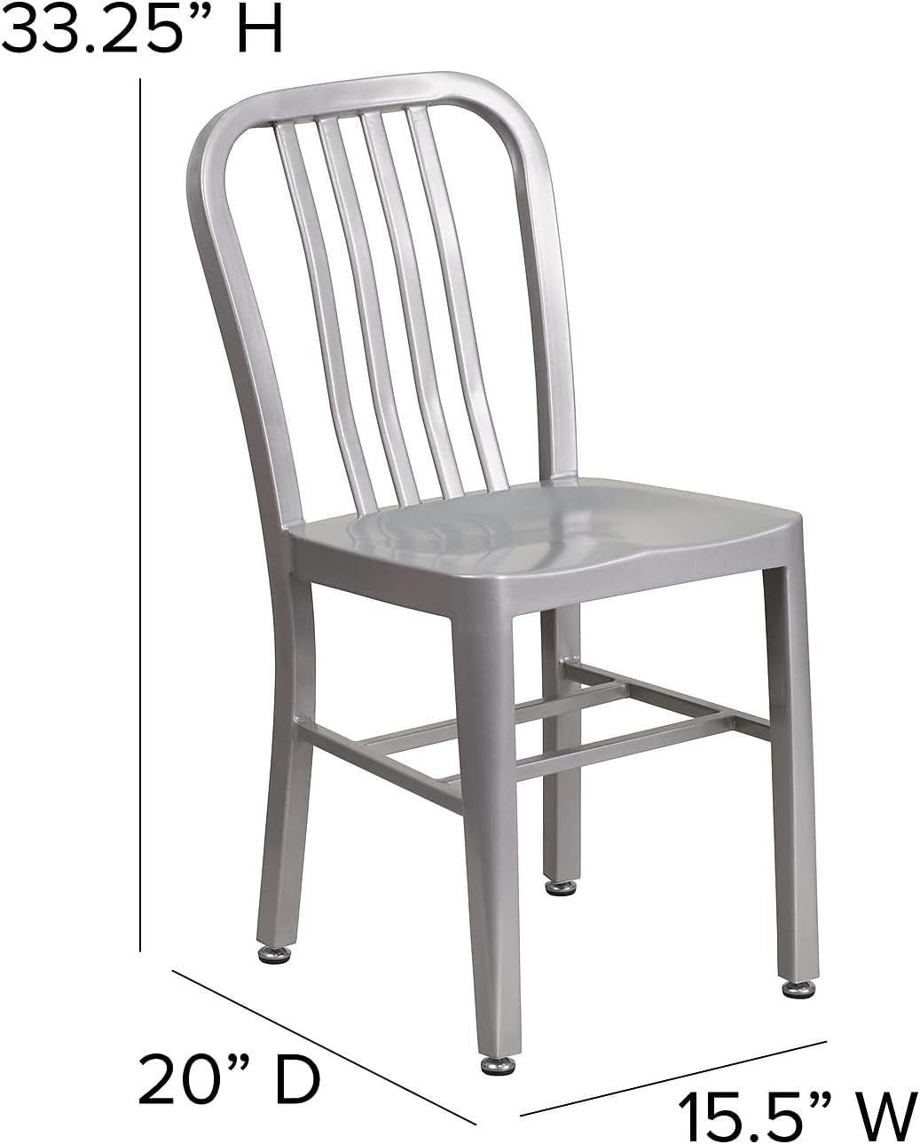 Gael Indoor/Outdoor Modern Metal Dining Chairs, Commercial-Grade Galvanized Steel Restaurant Chairs, Set of 2, Silver-2