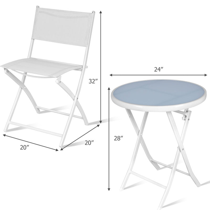3 Pieces Patio Folding Bistro Set for Balcony or Outdoor Space-2