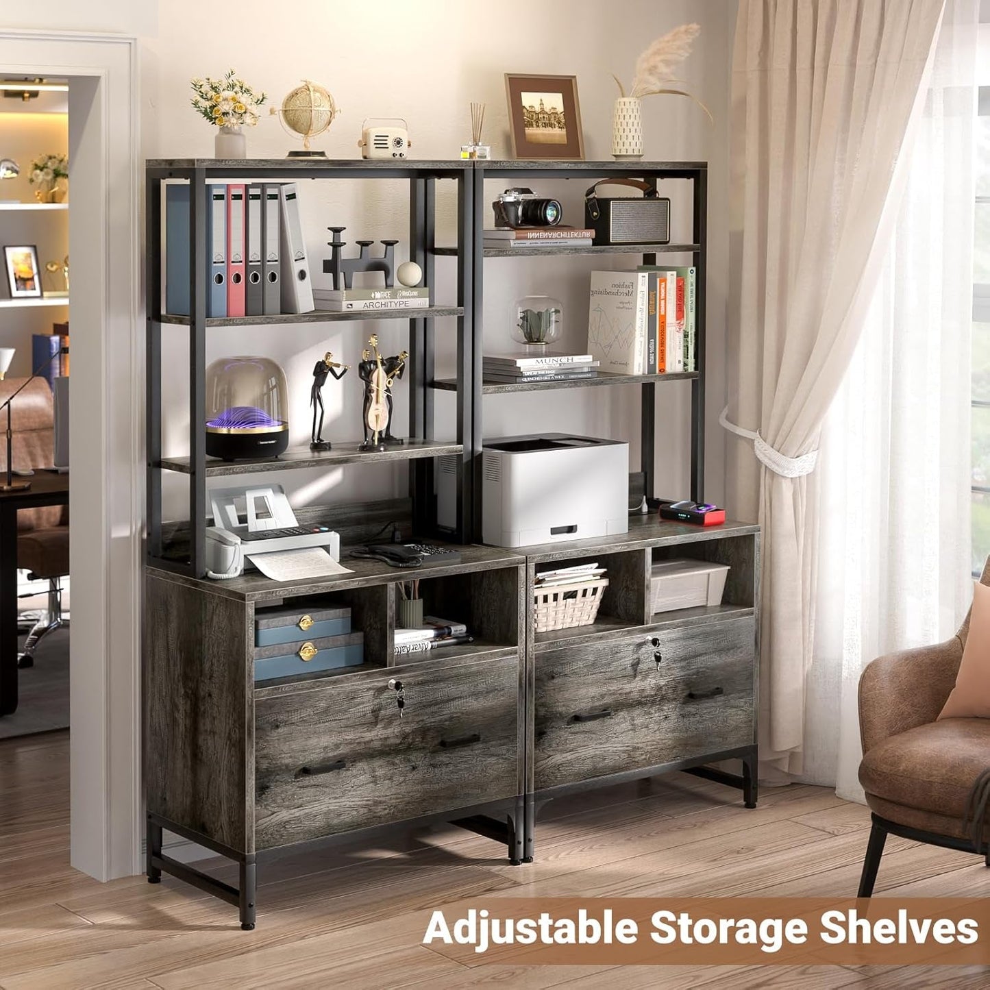 Grey File Cabinet Charging Station Locking Drawer-4