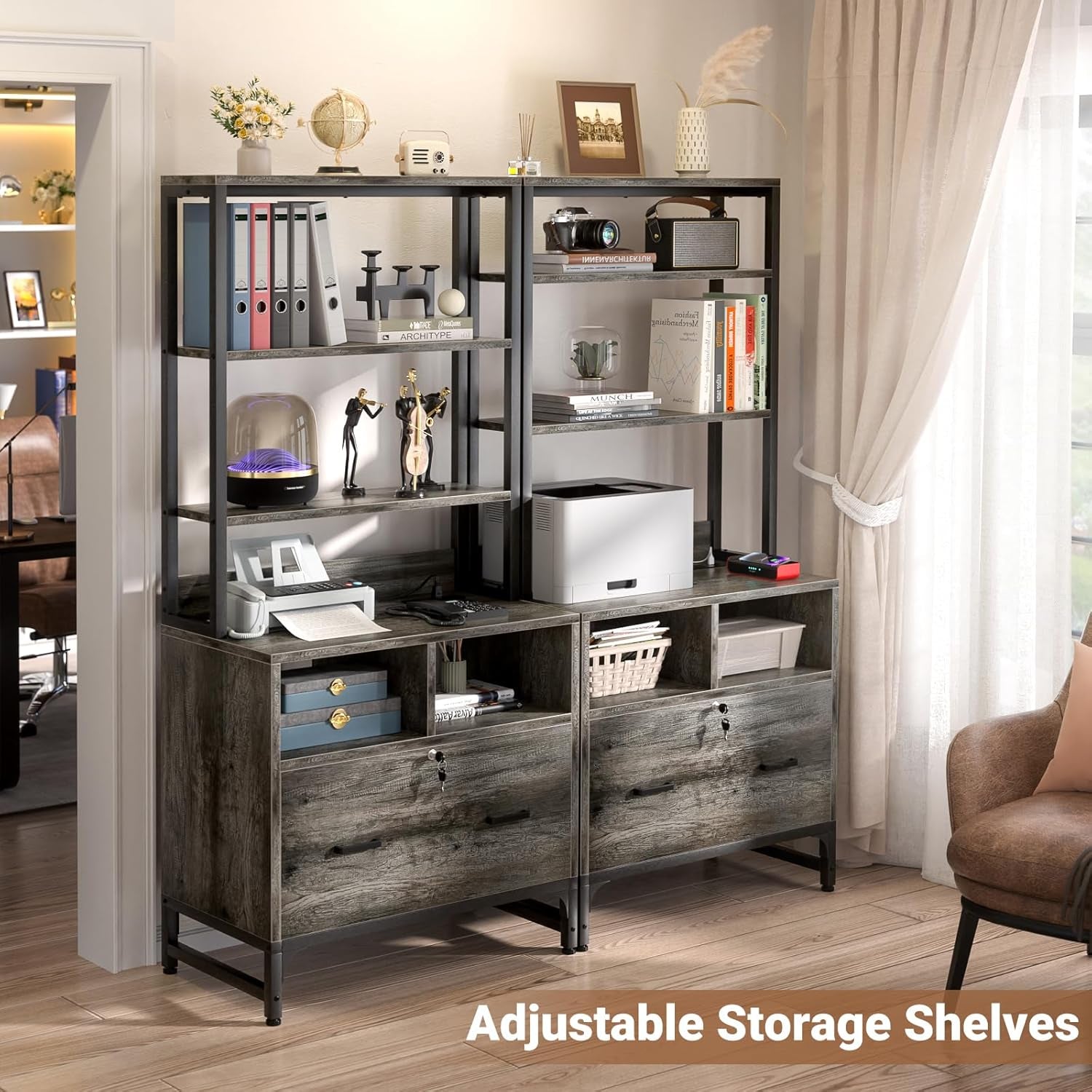 Grey File Cabinet Charging Station Locking Drawer-4