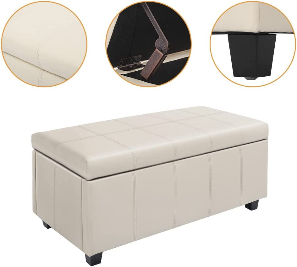 Cream Ottoman Bench with Lift-Top Storage-4