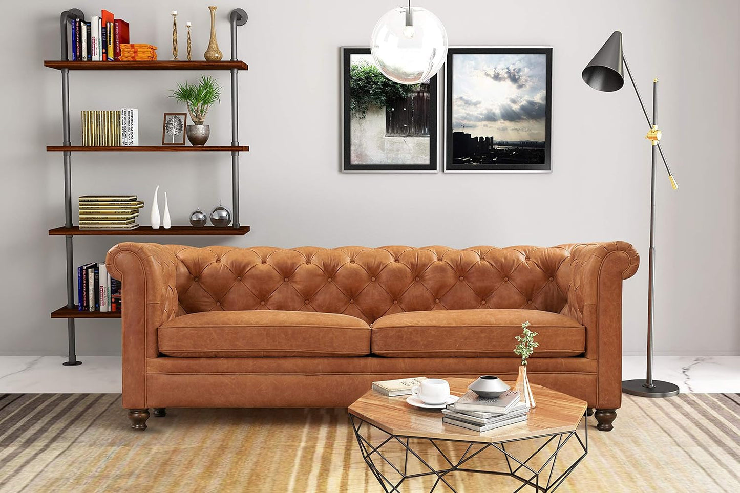 Lyon 87.4" Sofa in Full-Grain Pure-Aniline Italian Tanned Leather in Cognac Tan-1