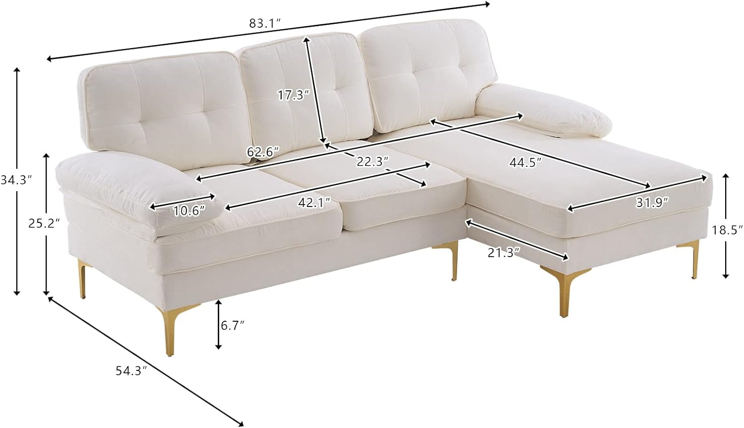 Creamy White 83" L-Shape Chenille Sectional-1