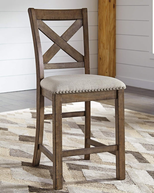 Moriville Rustic Farmhouse 24.5" Upholstered Barstool, 2 Count, Beige & Brown-1