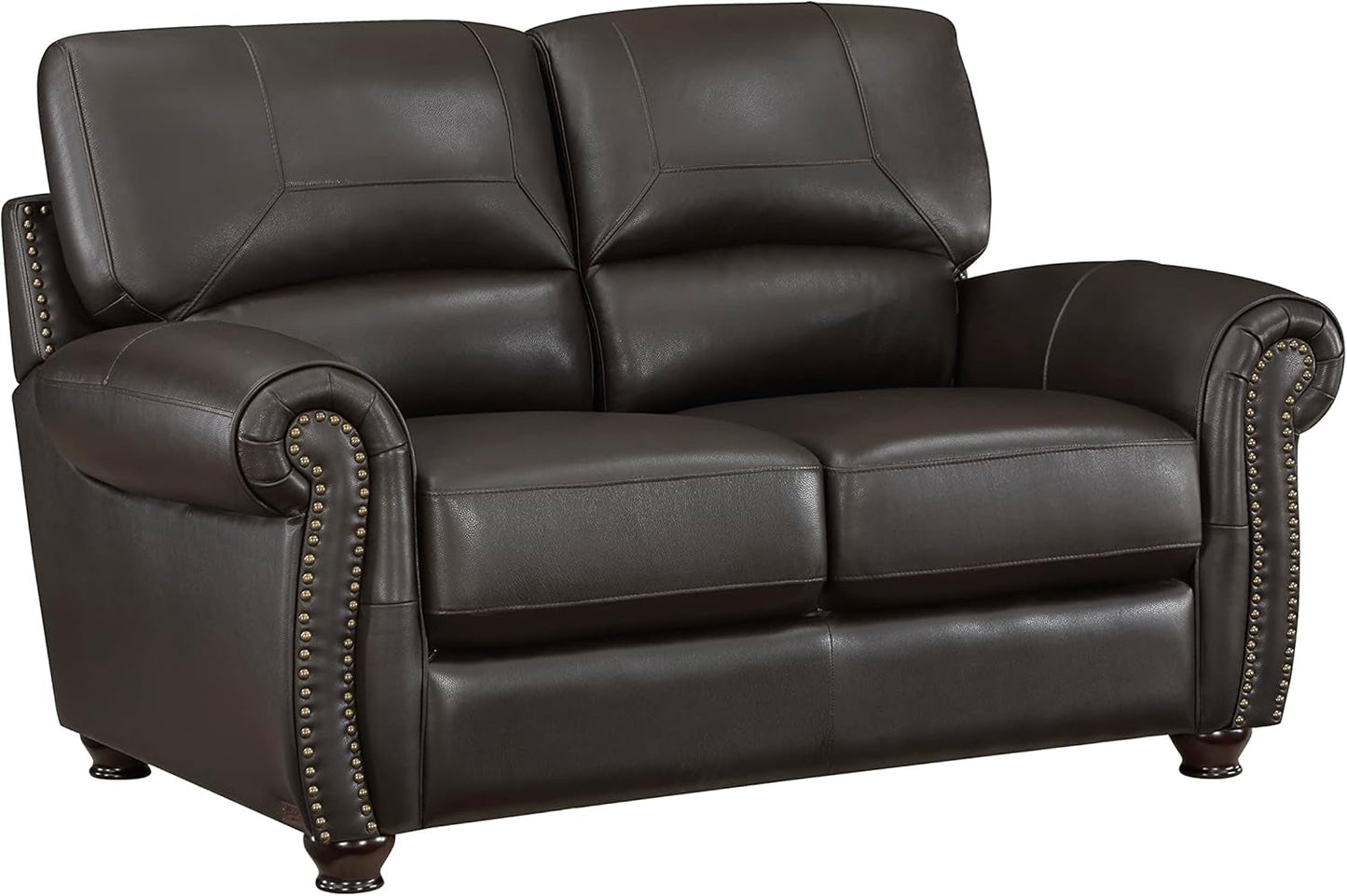 Leather Sofa Set, Top Grain Leather Living Room Furniture Sets, Include Sofa Couch and Loveseat, 2-Piece Set, Dark Brown-3