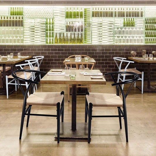 Set of 4 Black Hemp Seat Mid-Century Metal Dining Chairs-0