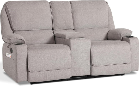 67.9" RV Loveseat Recliner Double Recliner RV Sofa, Wall Hugger Reclining RV, Manual Reclining Sofa, RV Theater Seats, Home Theater Seating, RV Theater Seating, RV Furniture, Light Gray-0