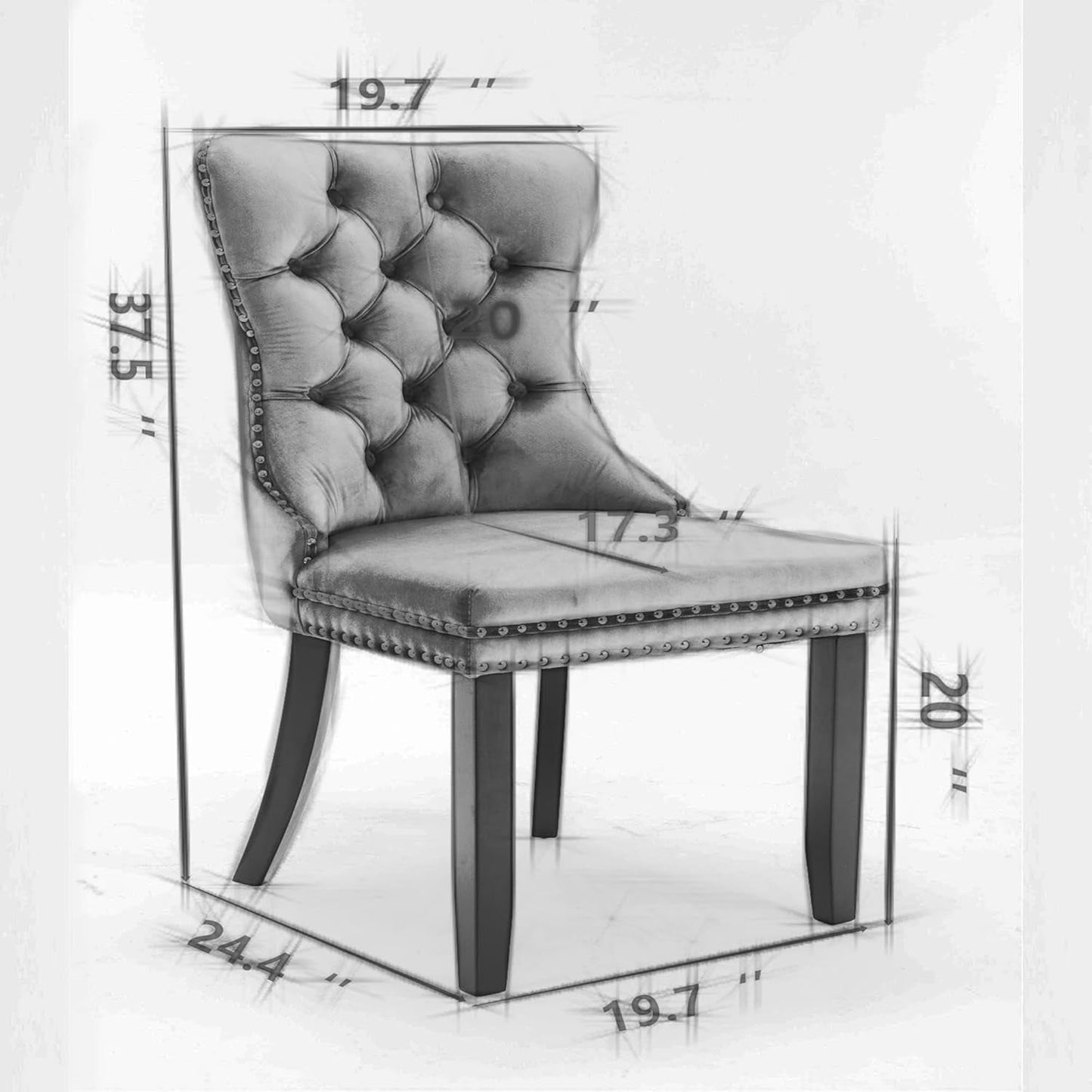 Tufted Dining Chairs Set of 4, Black Dining Chairs with Nailhead Back and Ring Pull Trim, Velvet Upholstered Dining Chairs for Kitchen/Bedroom/Dining Room-2