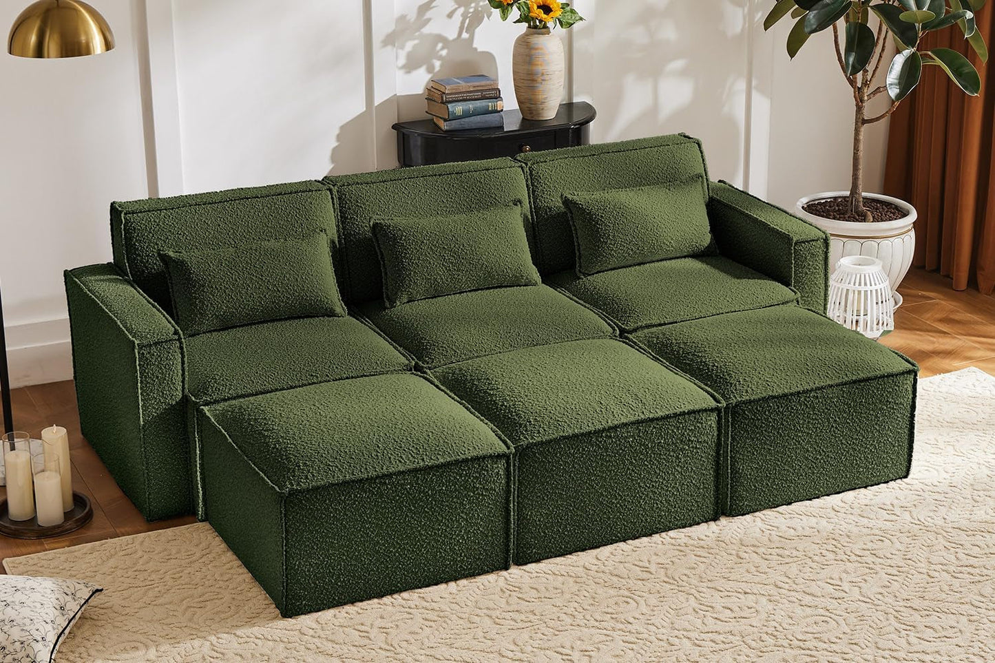 Green Boucle Sleeper Sectional Modular Sofa Bed-0