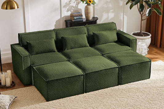 Green Boucle Sleeper Sectional Modular Sofa Bed-0
