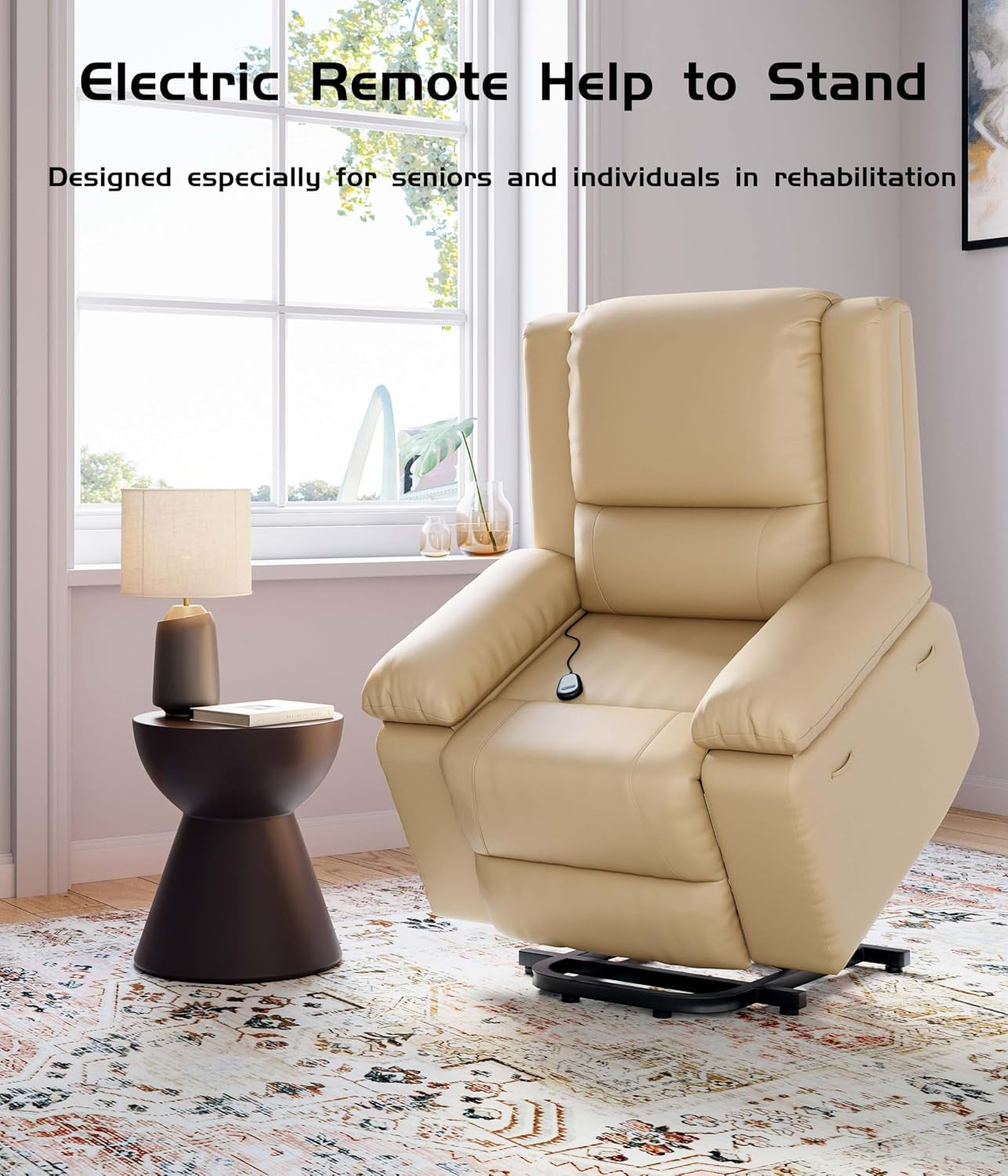 Oversized Wide Power Lift Recliner Chair - Heat and Massage, Adjustable Back and Legs, PU Leather Electric Lift Chair Designed for the Elderly and People with Mobility Impaired-3