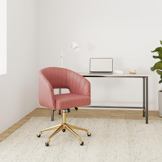Velvet Office Desk Chair, Upholstered Home Office Desk Chairs with Adjustable Swivel Wheels, Ergonomic Office Chair for Living Room, Bedroom, Office, Vanity Study (Rose)-1