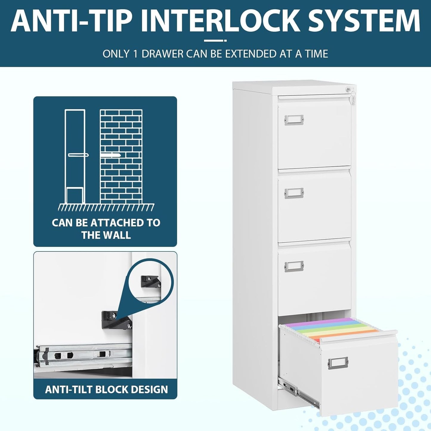 White 4 Drawer Vertical Locking File Cabinet-4