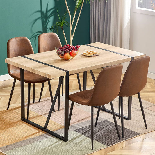 5 Piece Modern Farmhouse Wood Dining Table Set with Upholstered Chairs-1