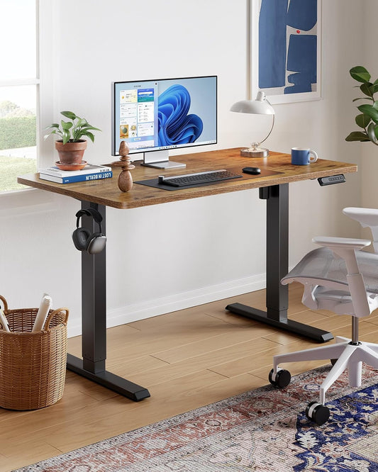 48" X 24" Electric Standing Desk Adjustable Height, 4 Memory Height Settings, Headphone Hook, Cable Manager, Sit Stand up Desk for Home Office & Computer Workstation, Vintage Brown-1