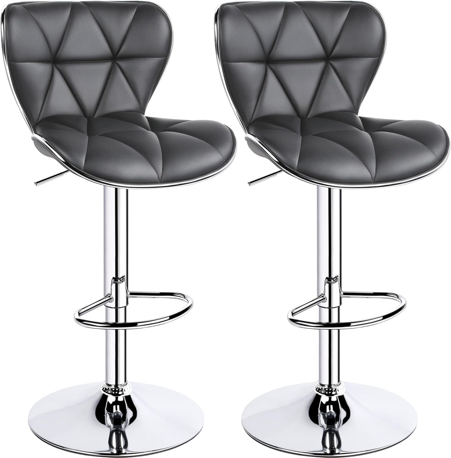 Bar Stools, Stylish Adjustable PU Leather Swivel Barstools, Counter Height Bar Chair Set of 2 with Foma Padded for Home Kitchen, Grey-0