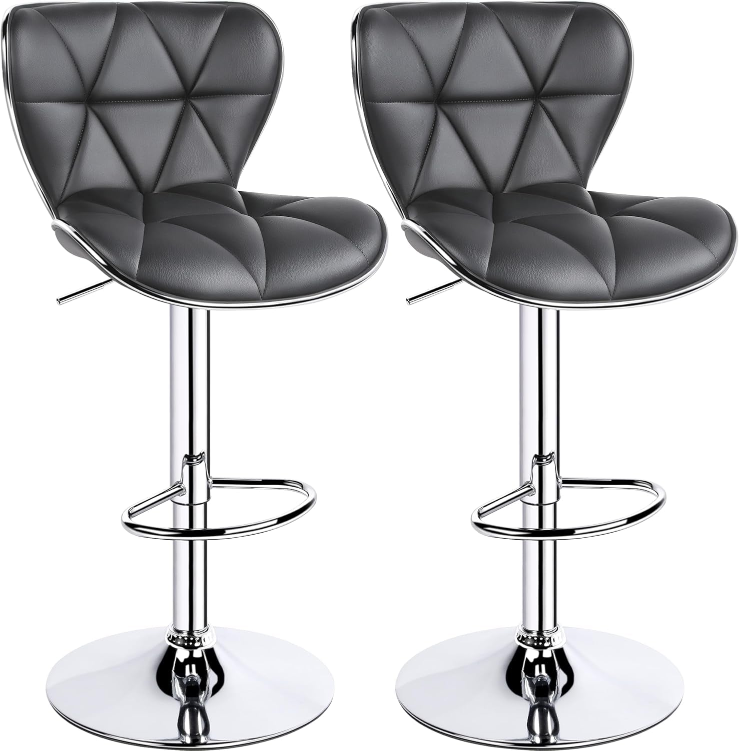 Bar Stools, Stylish Adjustable PU Leather Swivel Barstools, Counter Height Bar Chair Set of 2 with Foma Padded for Home Kitchen, Grey-0