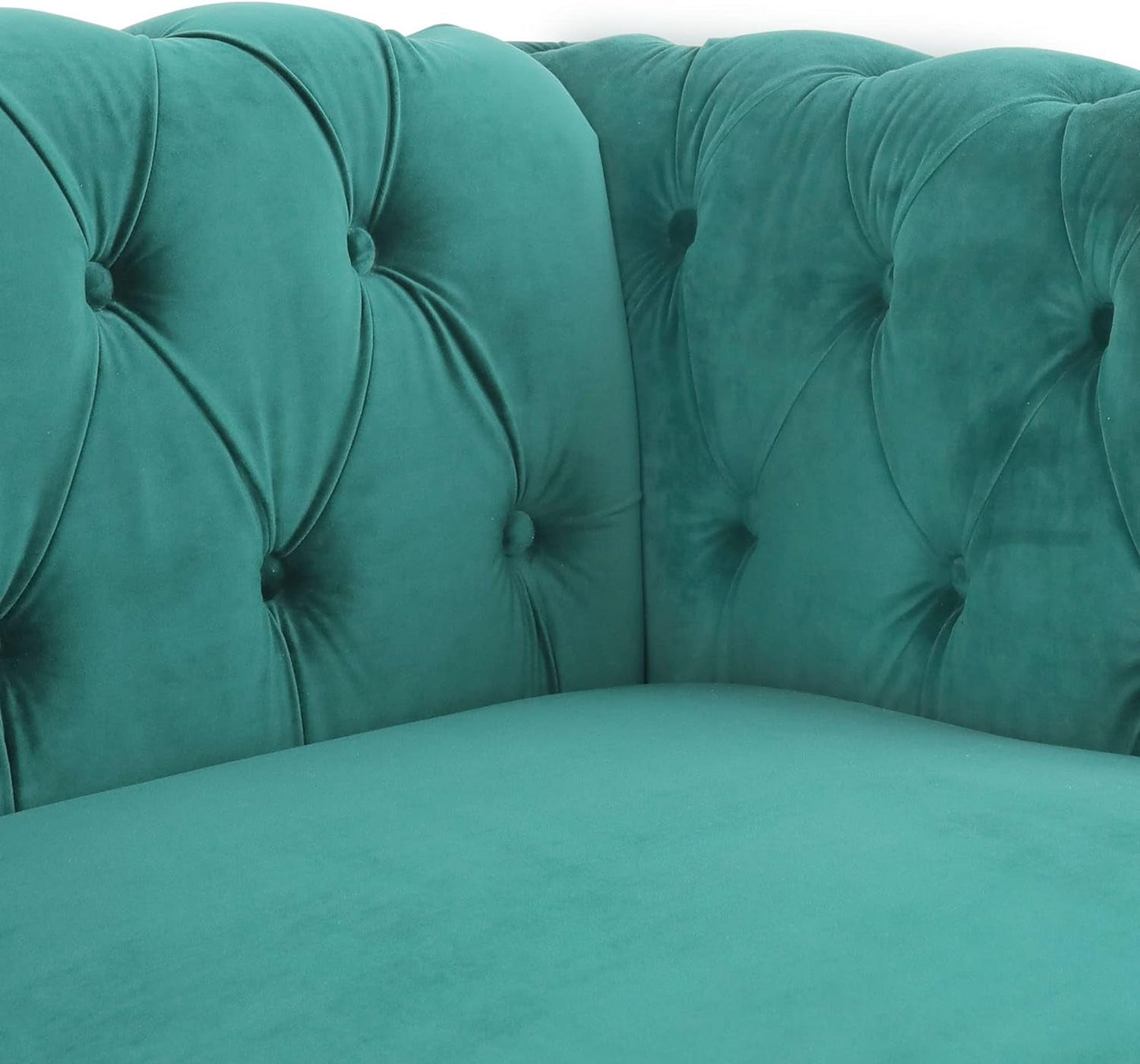 3 Pieces of Living Room Furniture Sofa Sets, Modern Velvet Chesterfield Sofa&Chesterfield Club Chair&Chesterfield Loveseat Sofas Set with Nailhead Trim Scroll Arms for Living Room(Green)-4