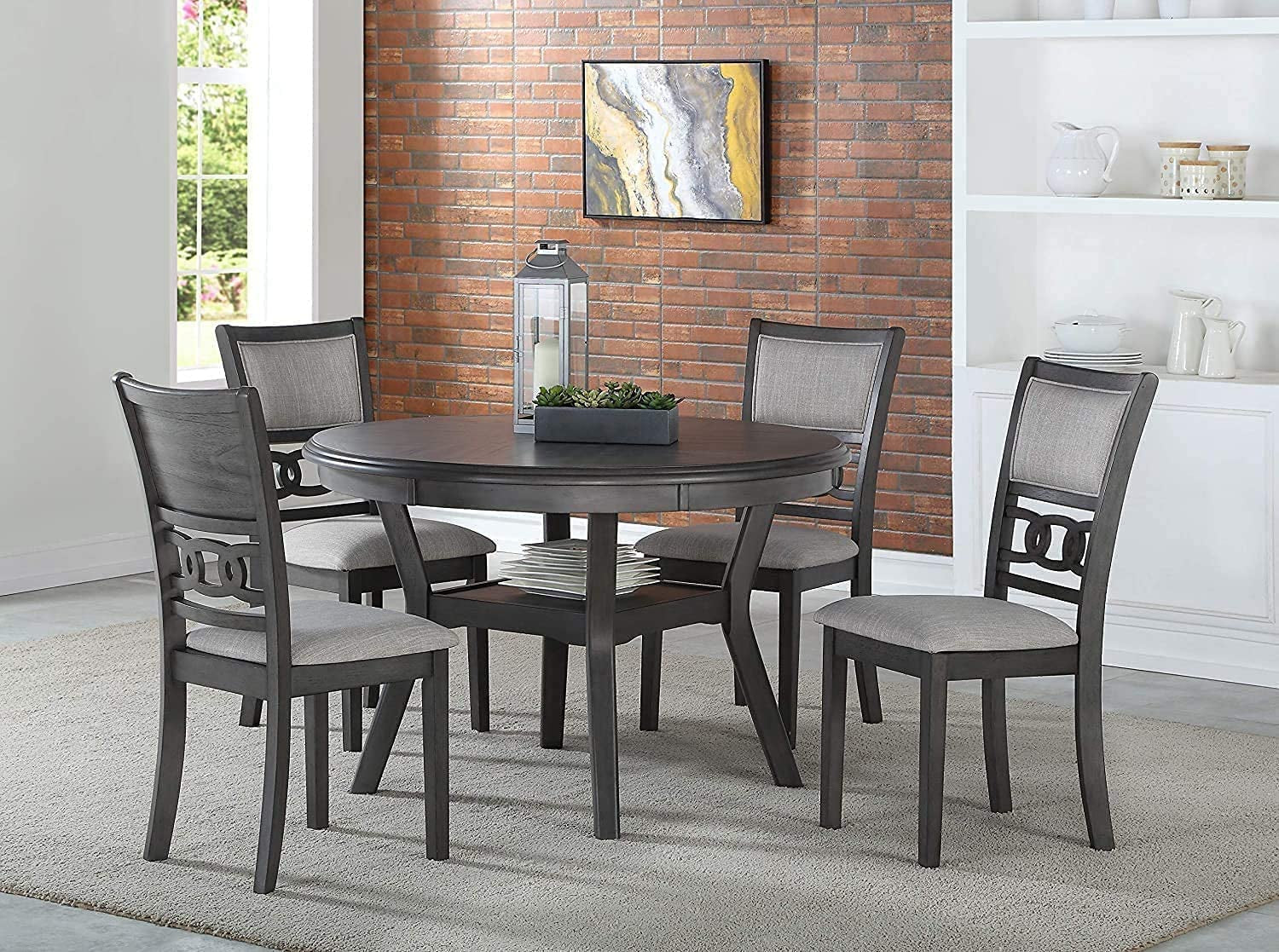 Gray 5-Piece round Dining Set with 1 Table and 4 Chairs-0