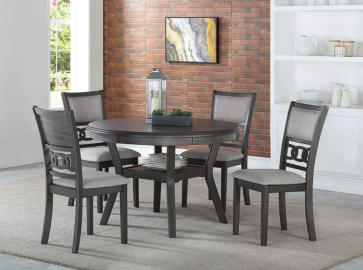 Gray 5-Piece round Dining Set with 1 Table and 4 Chairs-0