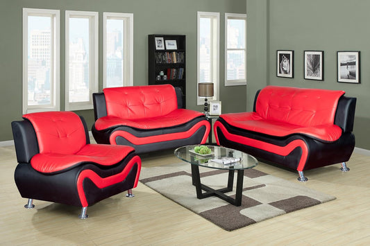 Aldo ((3 Piece) Modern Sofa Set, Black/Red-0