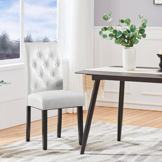 Dining Chairs Kitchen Chair Living Room Chair Restaurant Chair Tufted Leather Chair with Padded Seat and Wood Legs, Set of 2, White-1