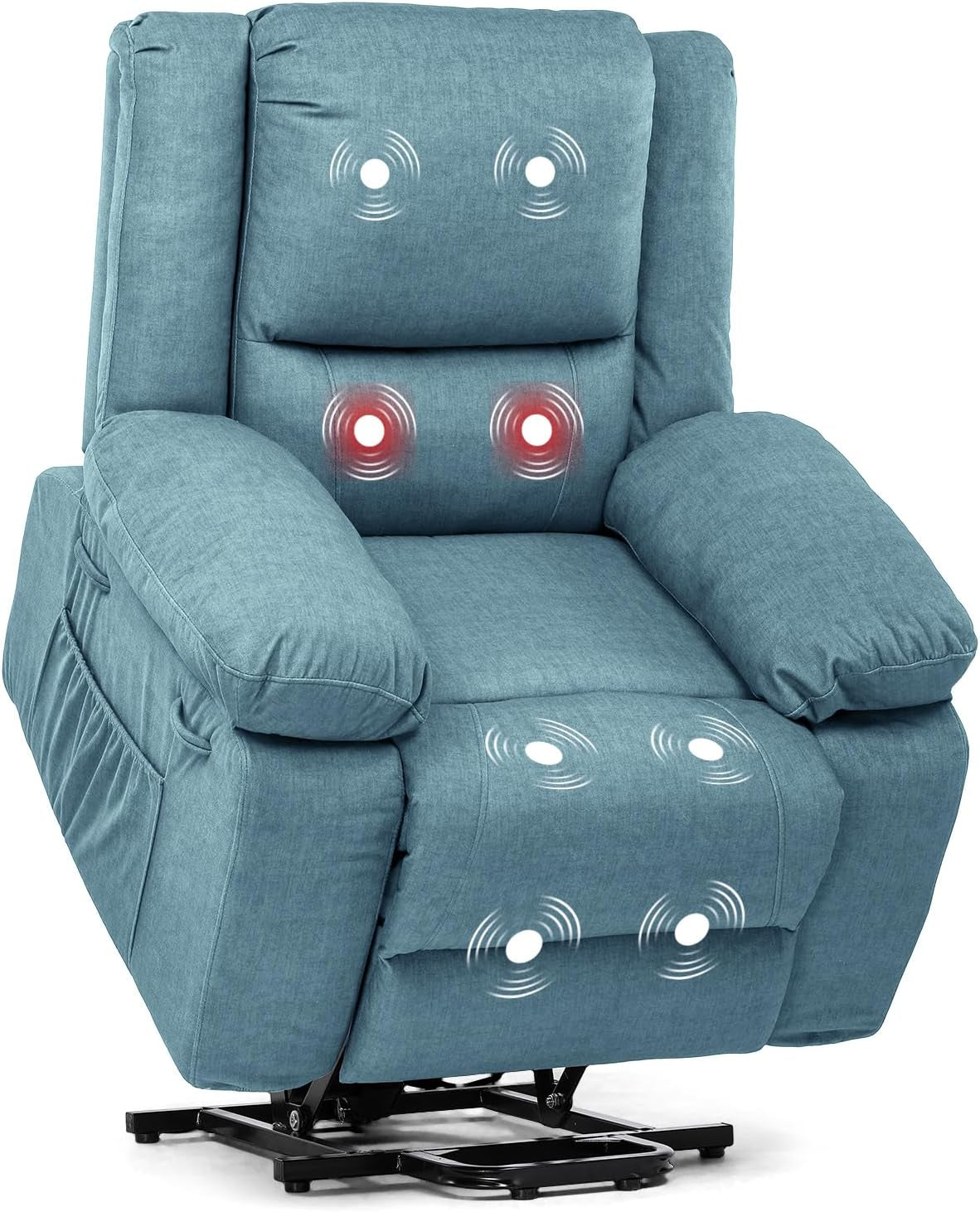 Electric Power Lift Chairs Recliners for Elderly,Recliner Chair with Massage and Heat,2 Side Pockets, Fabric(Blue)-0
