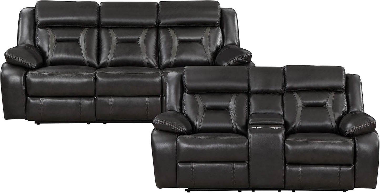 Recliner Living Room Set, Wall Hugger Manual Recliner Sofas, Couches for Living Room, Home Theater Seating, Includes Reclining Sofa and Loveseat, 2-Piece Couch Set, Gray-2