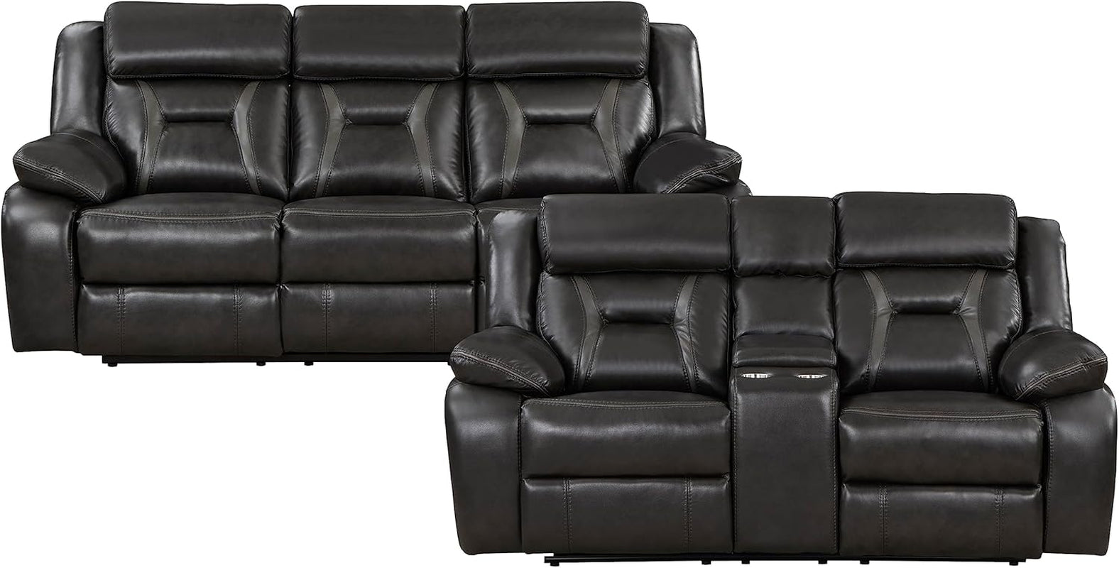 Recliner Living Room Set, Wall Hugger Manual Recliner Sofas, Couches for Living Room, Home Theater Seating, Includes Reclining Sofa and Loveseat, 2-Piece Couch Set, Gray-2