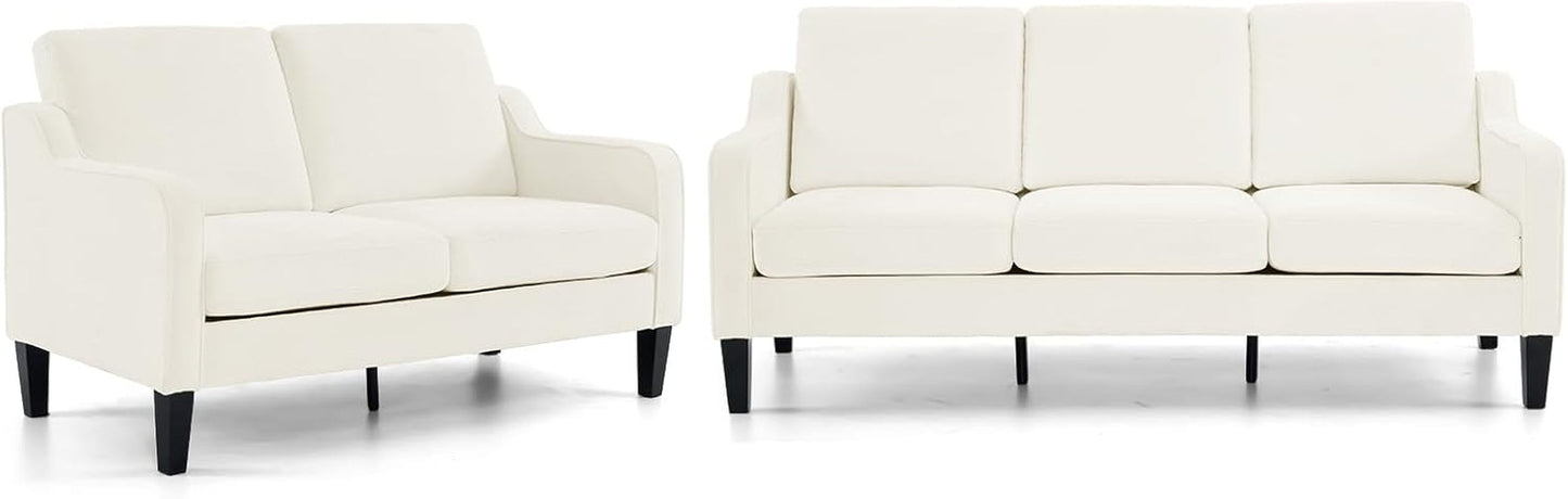 Loveseat Sofa Set for Living Room, Mid-Century Modern Couch and Love Seat Set,53" Loveseat+71" Small Couch for Bedroom Sofa Furniture for Small Spaces Apartment (Cream White)-2