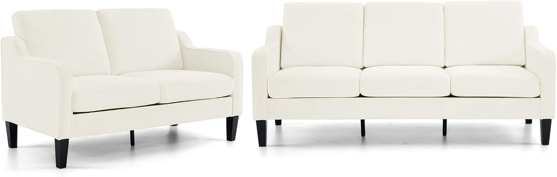 Loveseat Sofa Set for Living Room, Mid-Century Modern Couch and Love Seat Set,53" Loveseat+71" Small Couch for Bedroom Sofa Furniture for Small Spaces Apartment (Cream White)-2