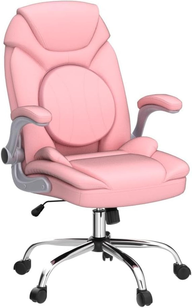 Ergonomic Executive Office Chairs with Adjustable Lumbar Support, 90-120° Rocking Managerial Chair Swivel Desk Chairs with Padded Flip-Up Armrests (Pink), Medium(300Lbs)-4