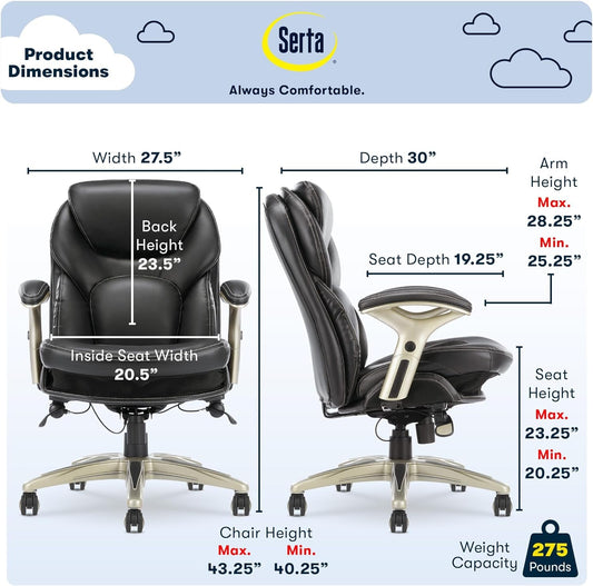 Claremont Ergonomic Executive Office Chair with Back in Motion Technology, Adjustable Mid Back Desk Chair with Lumbar Support, Bonded Leather, Black-1
