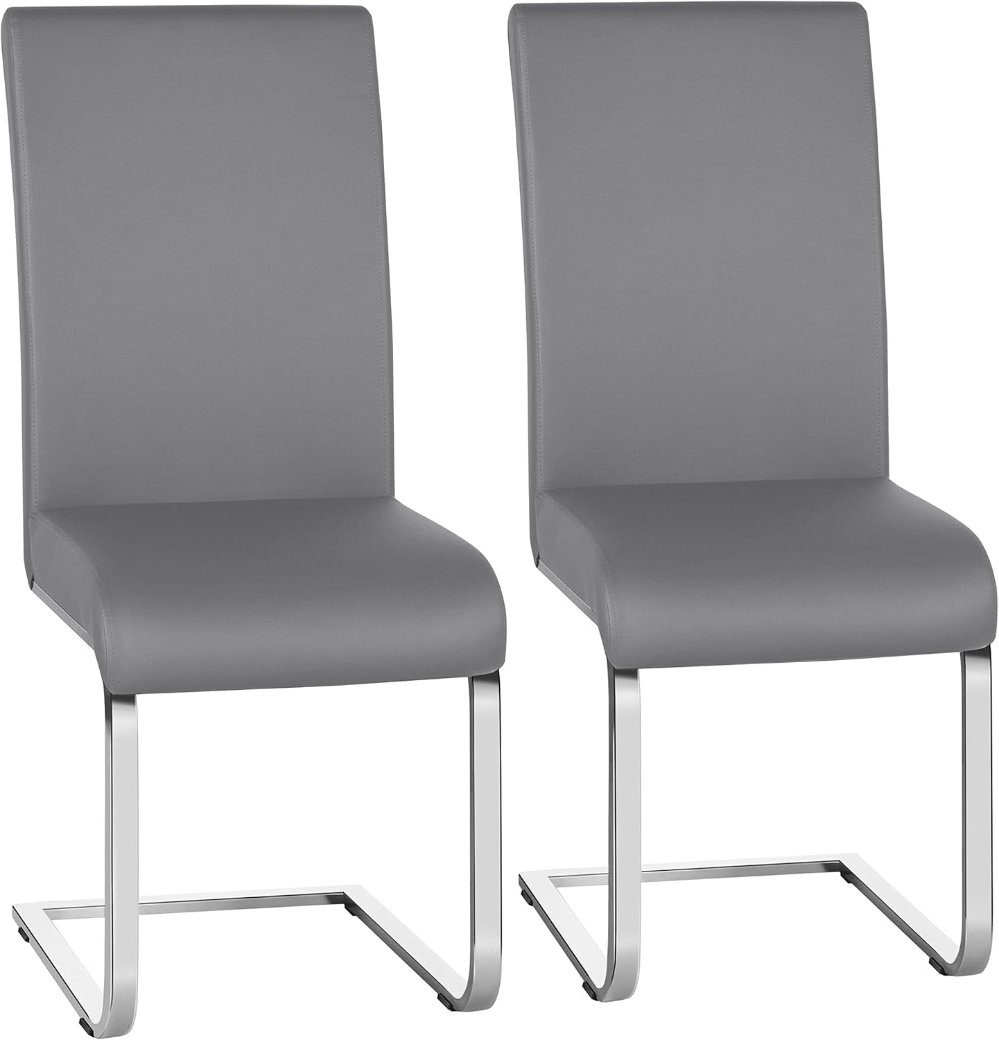 Dining Living Room Chairs High Back Pre Assembled Chairs with PU Leather Surface and Metal Legs for Kitchen Wedding Louge, Set of 2, Gray-0